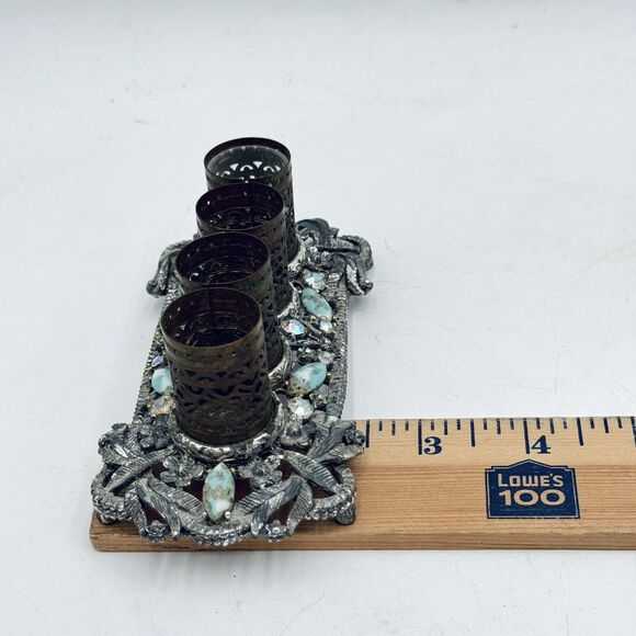 Vintage Sam Fink Jewel Rhinestone & Stone Vanity 4 Lipstick Holder Caddy - Picture 10 of 11
